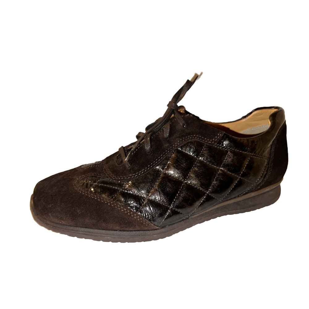 Ara Women Brown Suede Quilted Patent Leather‎ Sneakers Low Top Shoes  8US/5.5UK